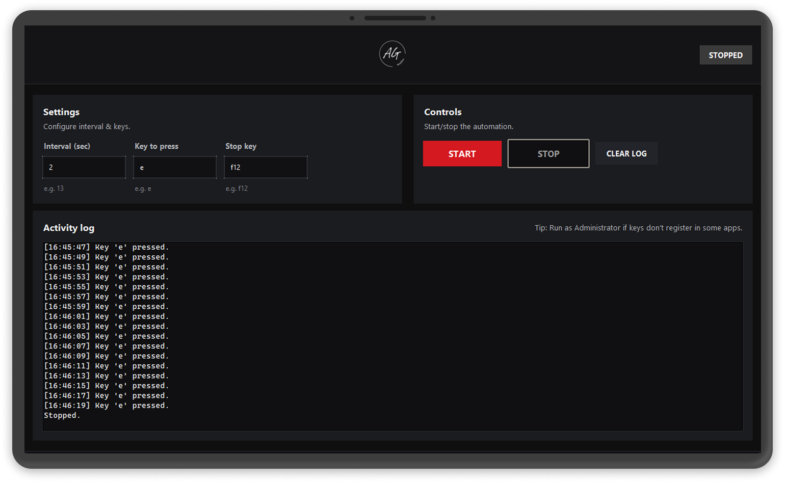 AutoKeyE desktop interface